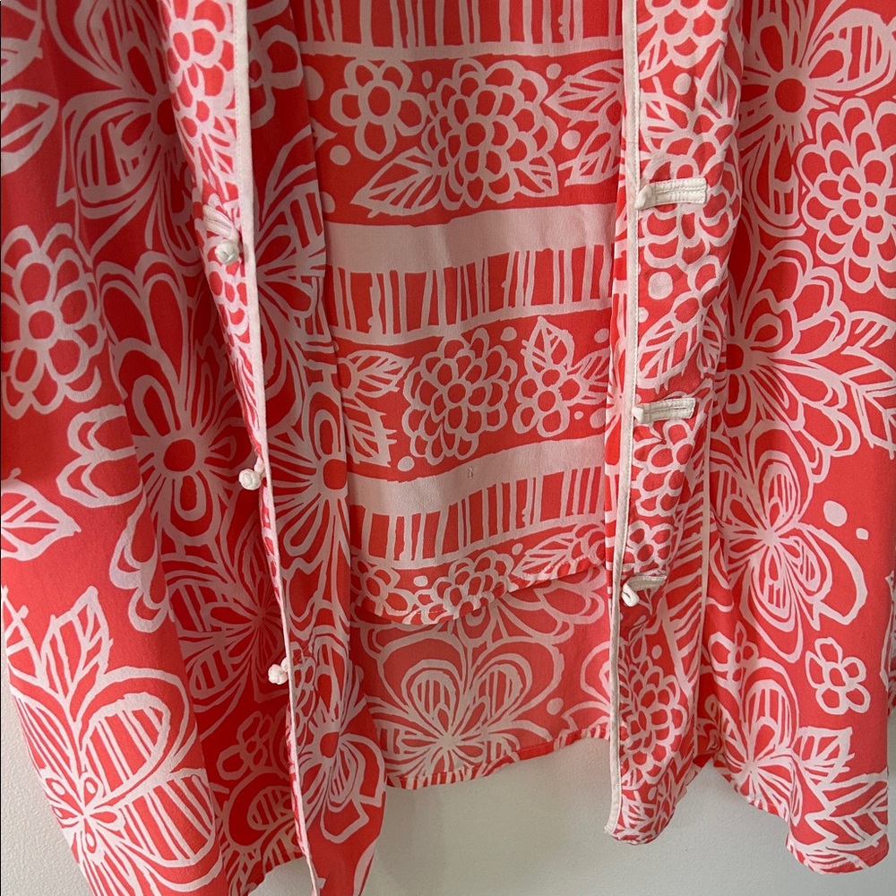 Bob Mackie Wearable Art Women’s XL Kimono/Tank Set Pink Silk Floral - Picture 5 of 16